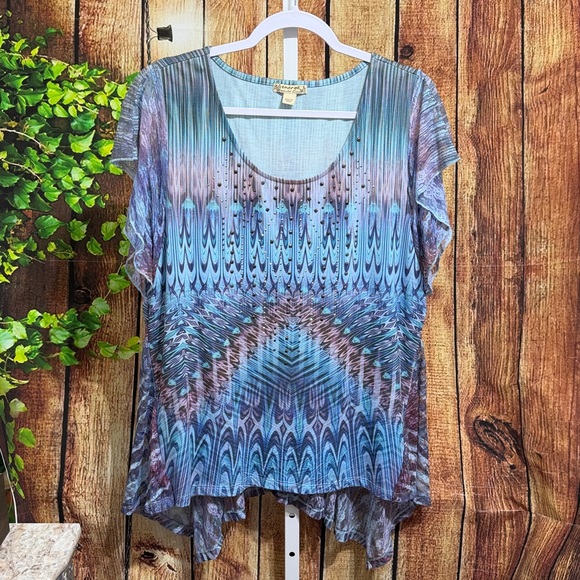 🚨(Must Bundle 3) Energe World Wear Lace Asym Blouse Size L - Picture 2 of 4